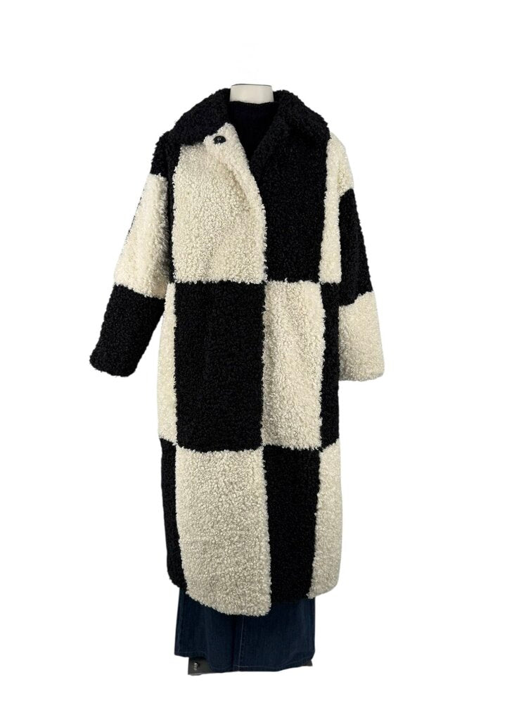 Nikki Check Shearling Maxi Coat