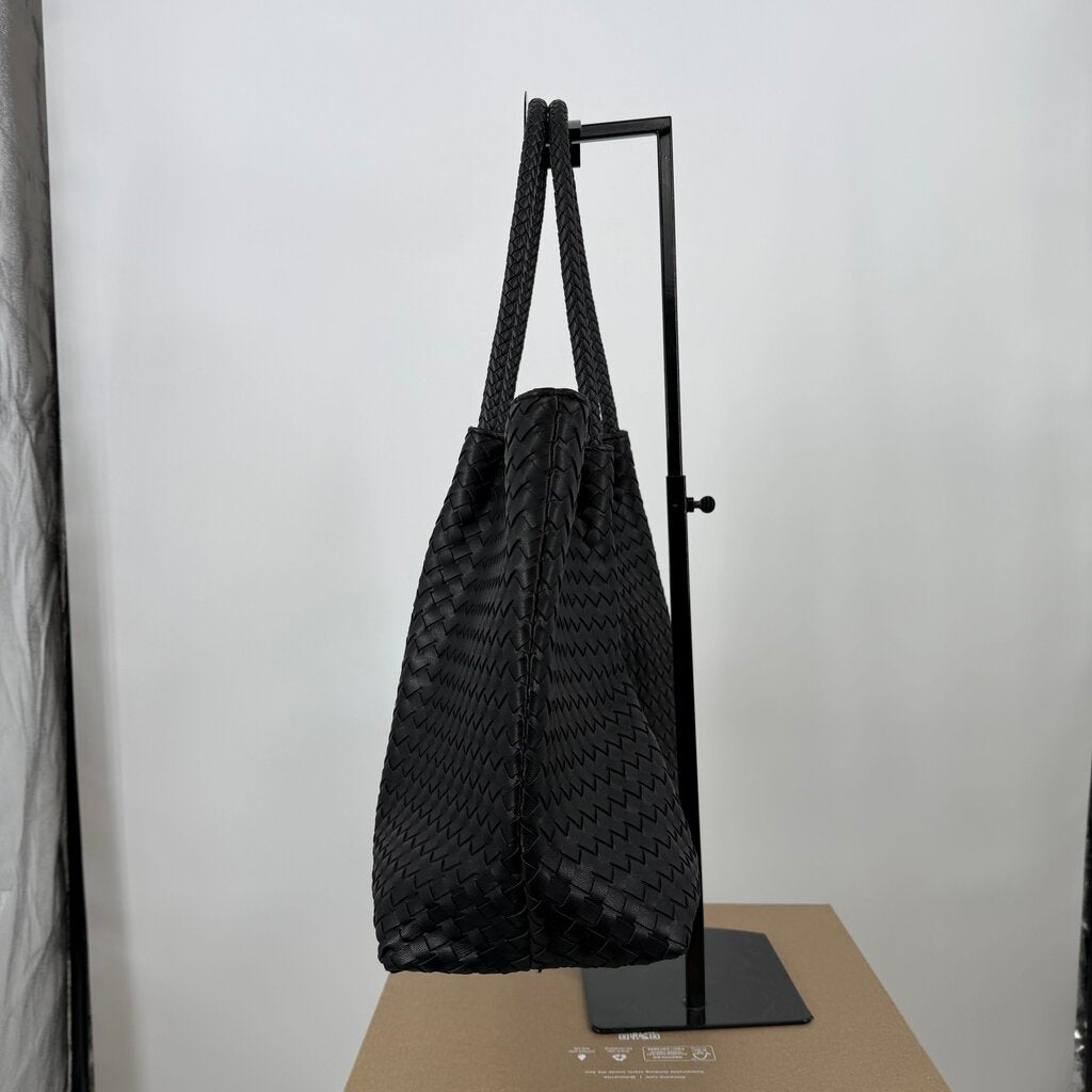 Lulu Dharma Black Woven Vegan Leather Tote