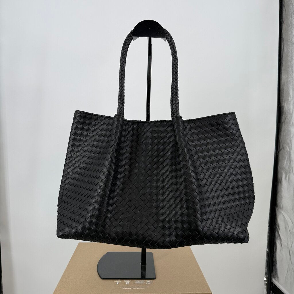 Lulu Dharma Black Woven Vegan Leather Tote