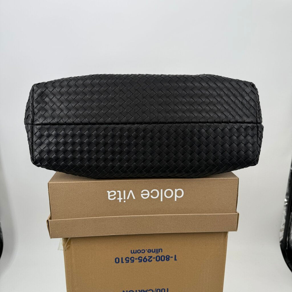 Lulu Dharma Black Woven Vegan Leather Tote