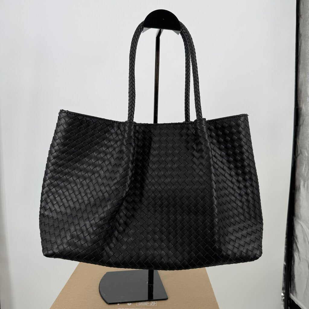 Lulu Dharma Black Woven Vegan Leather Tote