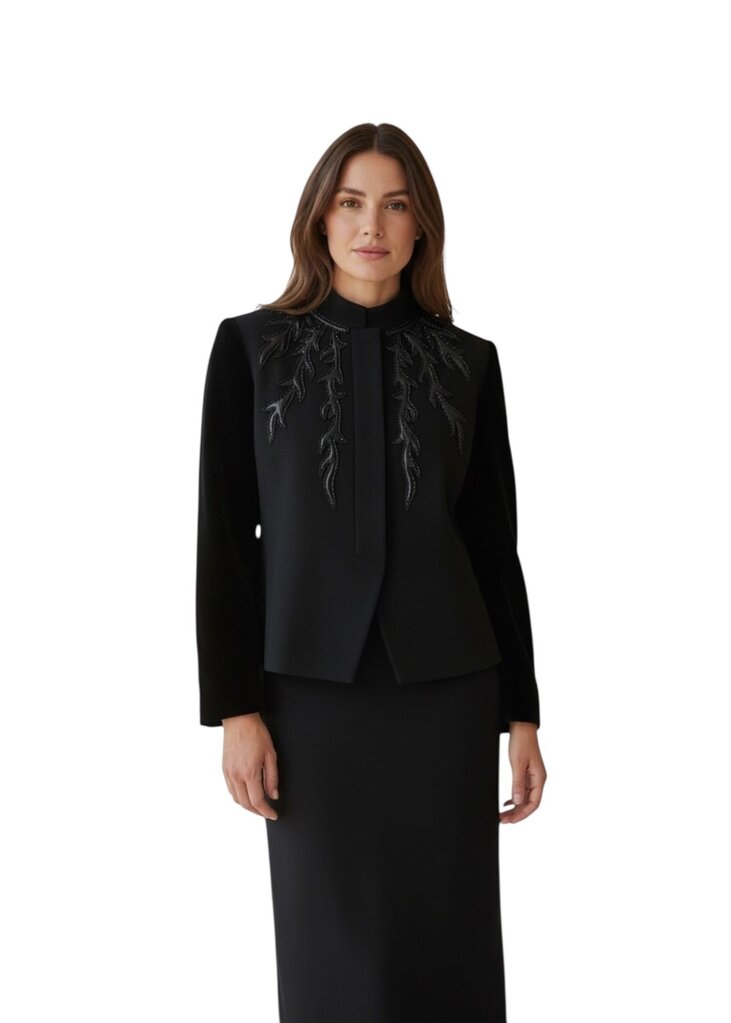 1980s Haute Couture Velvet and Leather Beaded Jacket