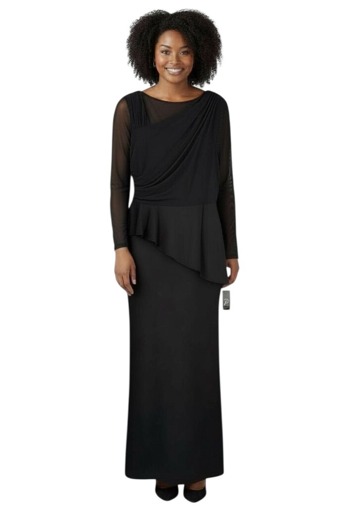 Draped Mesh Crepe Gown