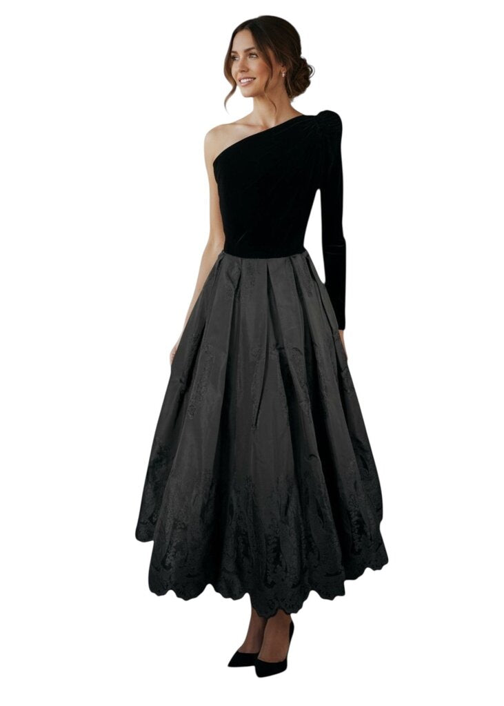 Vintage Couture Velvet One-Shoulder Gown