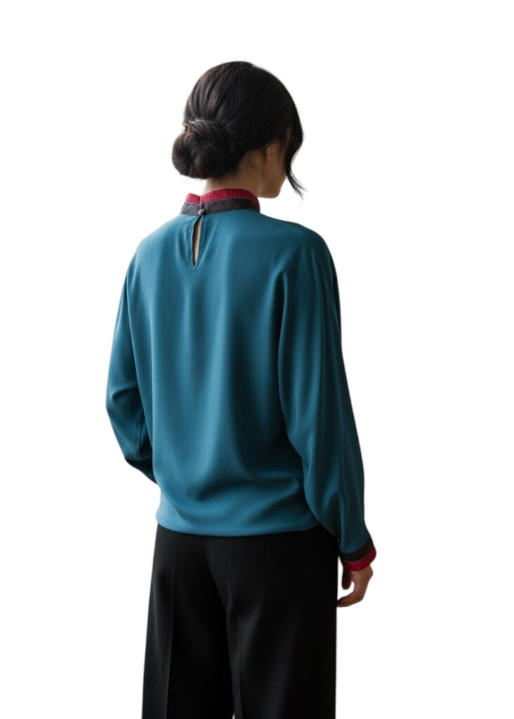 Mock Neck Stripe Silk Blouse / LE5