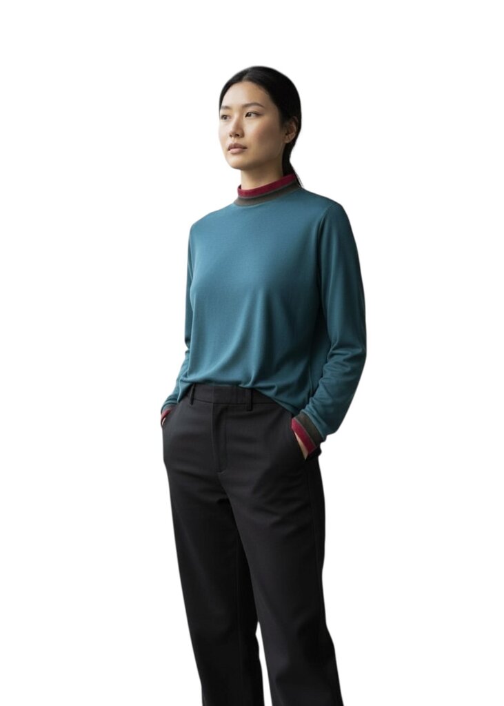 Mock Neck Stripe Silk Blouse / LE5