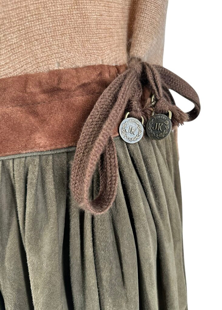 Embroidered Suede Midi Skirt