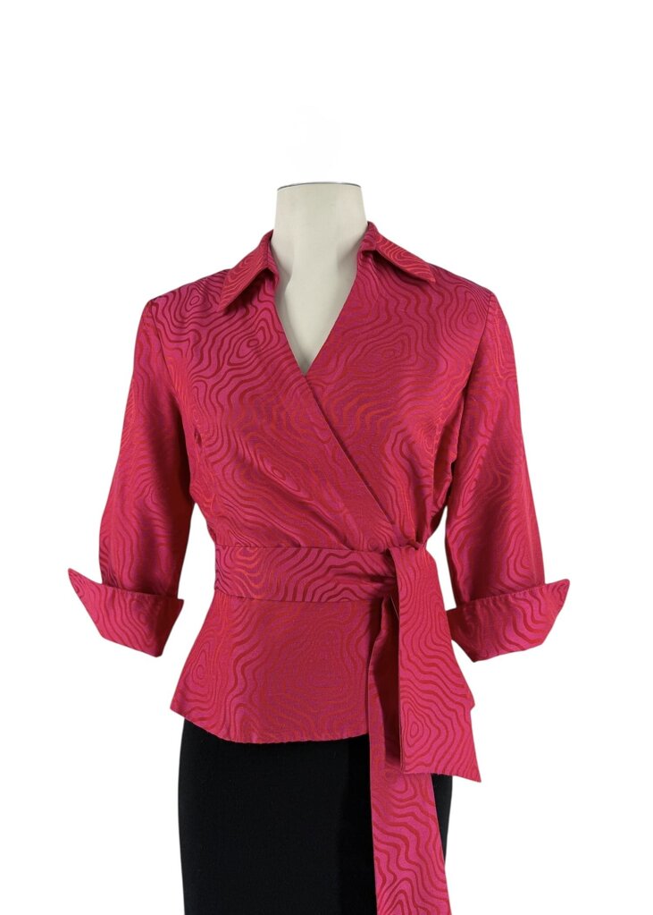 Vintage Wrap Pink Shirt with Orange Swirl