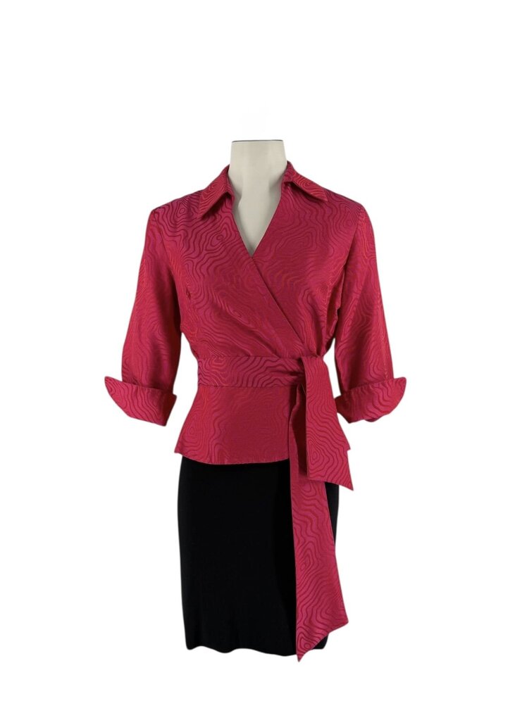 Vintage Wrap Pink Shirt with Orange Swirl