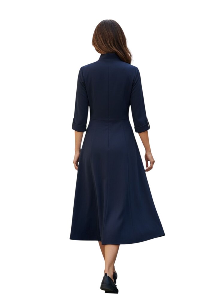 High Collar Fit & Flare Midi Dress