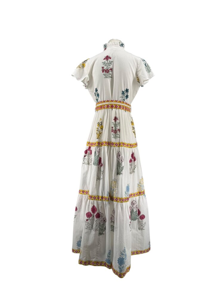 Nibi Crm Floral Block Print Waist Tie Maxi