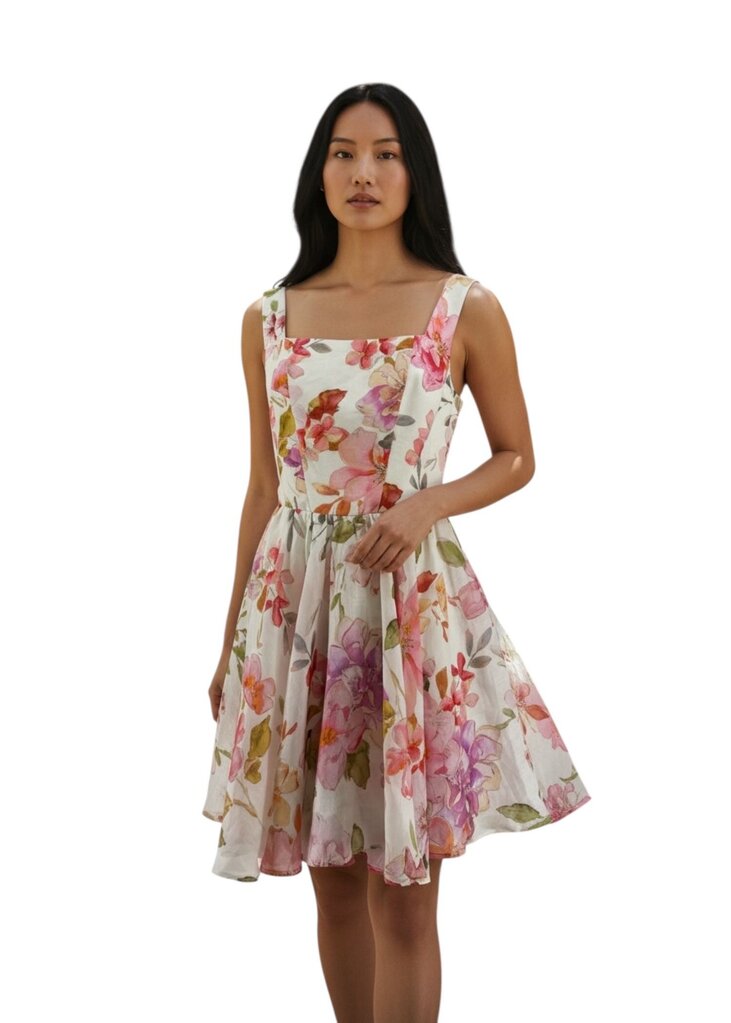 Scoop Neck Pink Midi Floral Dress