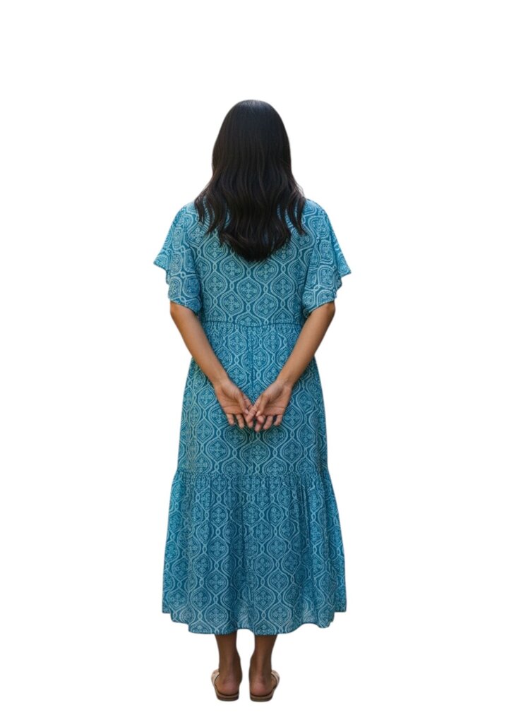 Teal Floral Collar Teal Dress