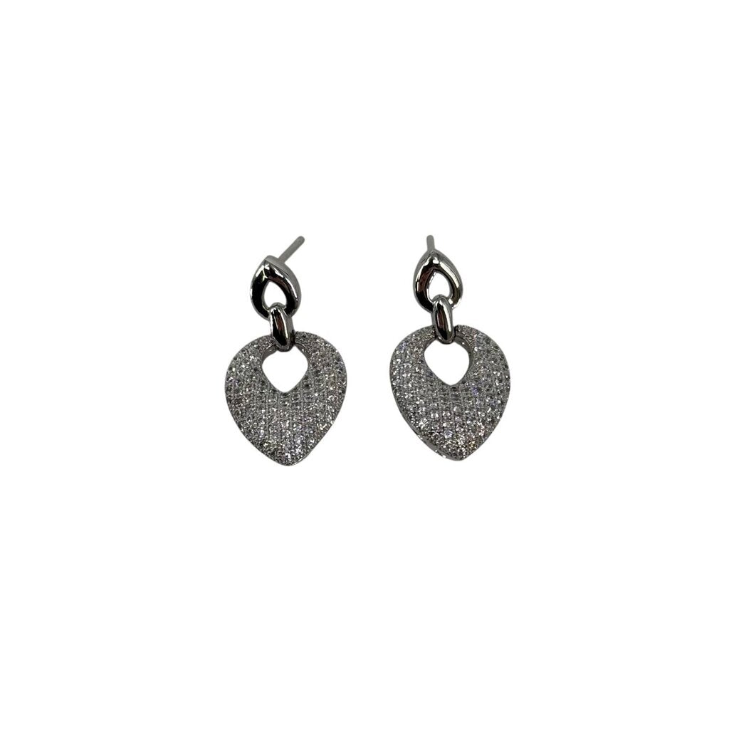 Sterling Silver and Cubic Zirconia Heart Dangle Post Earrings