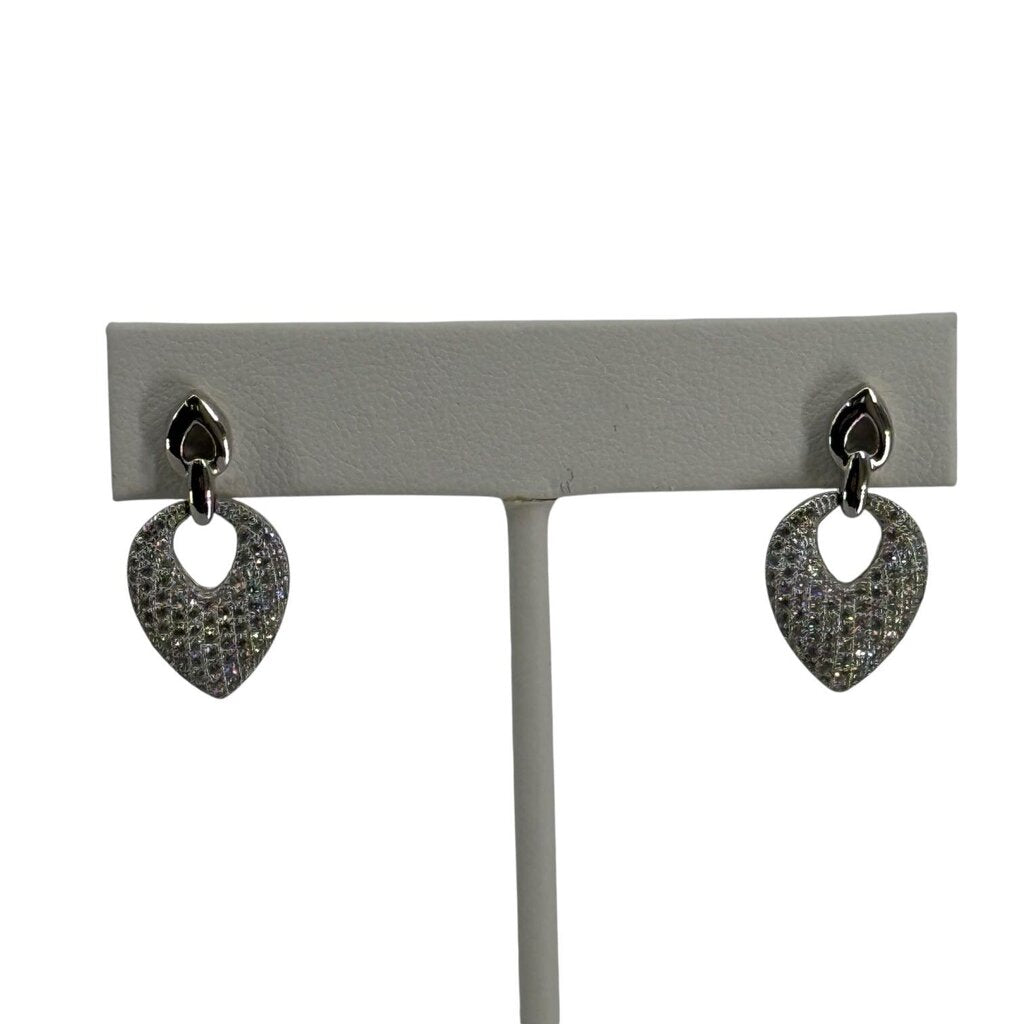 Sterling Silver and Cubic Zirconia Heart Dangle Post Earrings