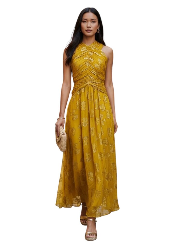 Strapless Ruched Metallic Flowers/CD6