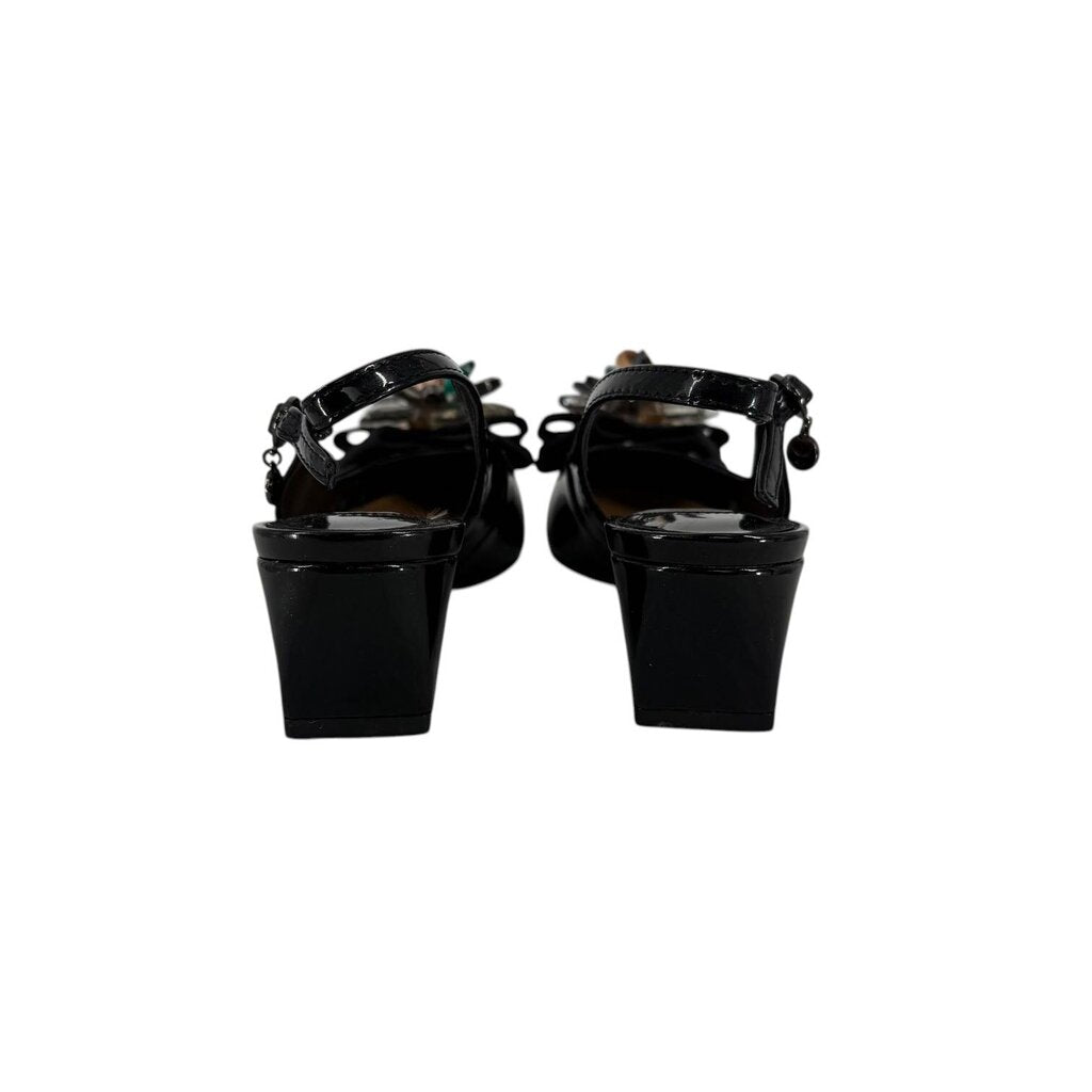 J. Renee Slingback Floral Sparkle Patent Black Heel