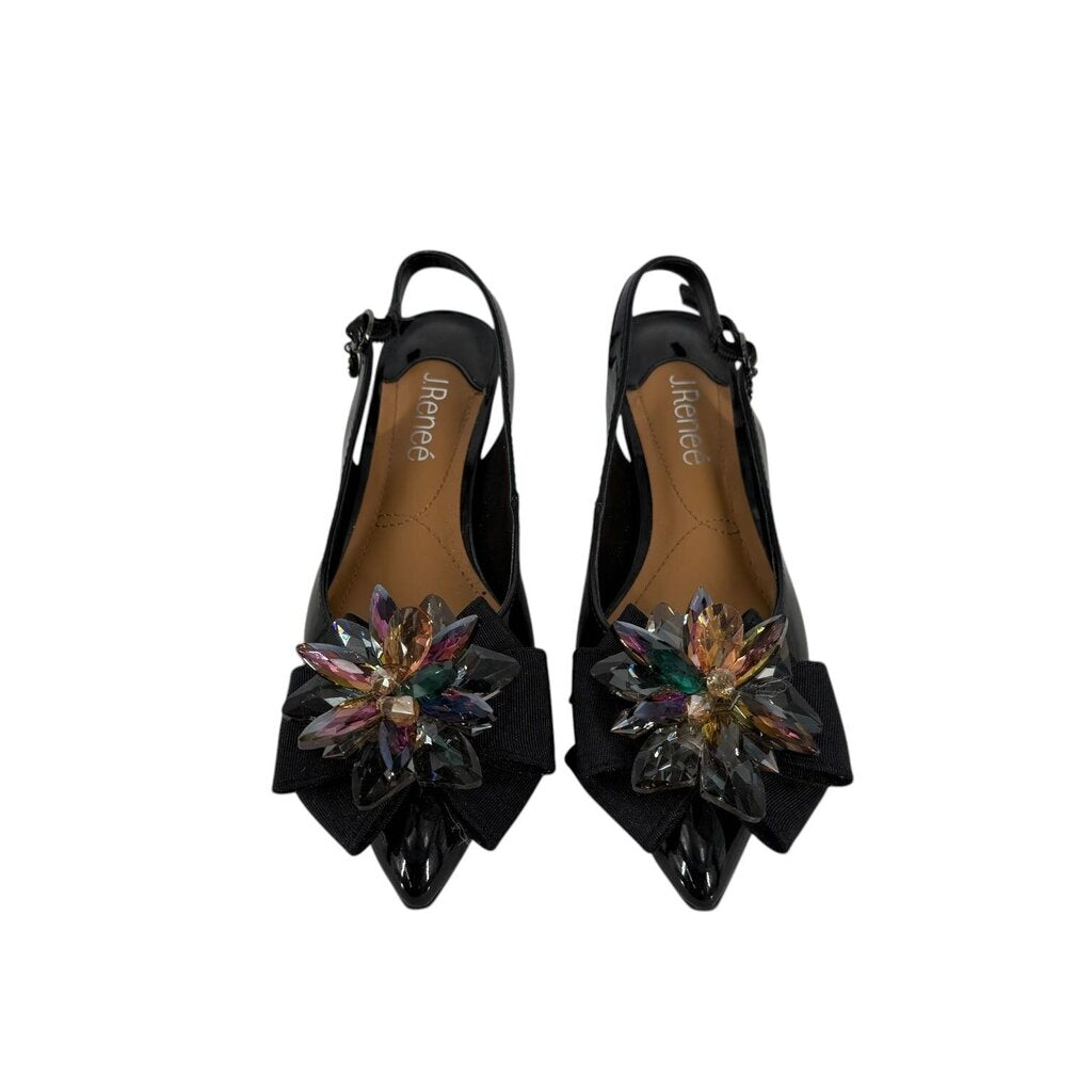 J. Renee Slingback Floral Sparkle Patent Black Heel