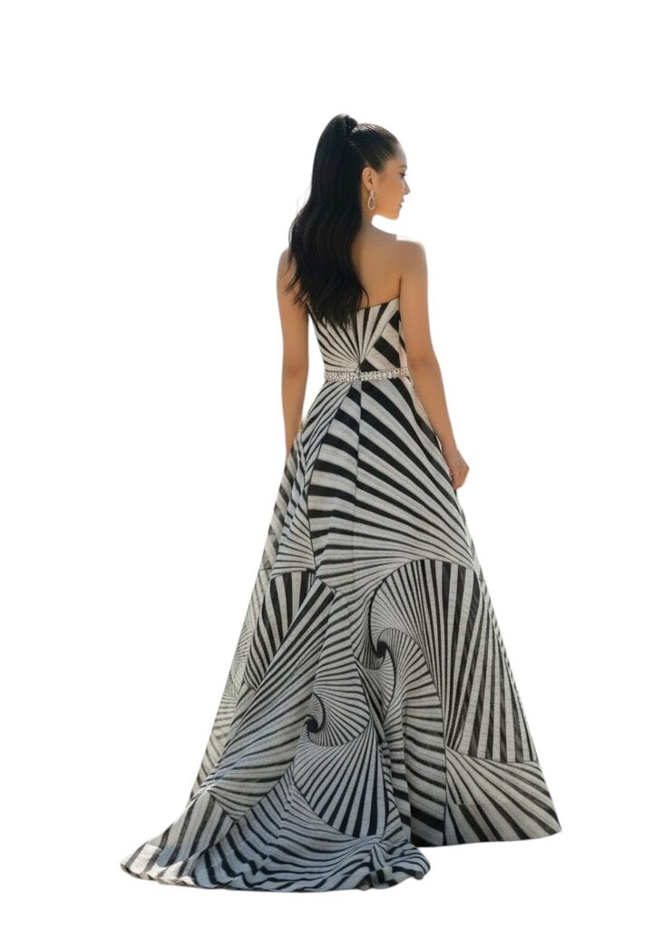 Lourdes Chavez Gala Swirl B&W Formal Sleeveless Dress