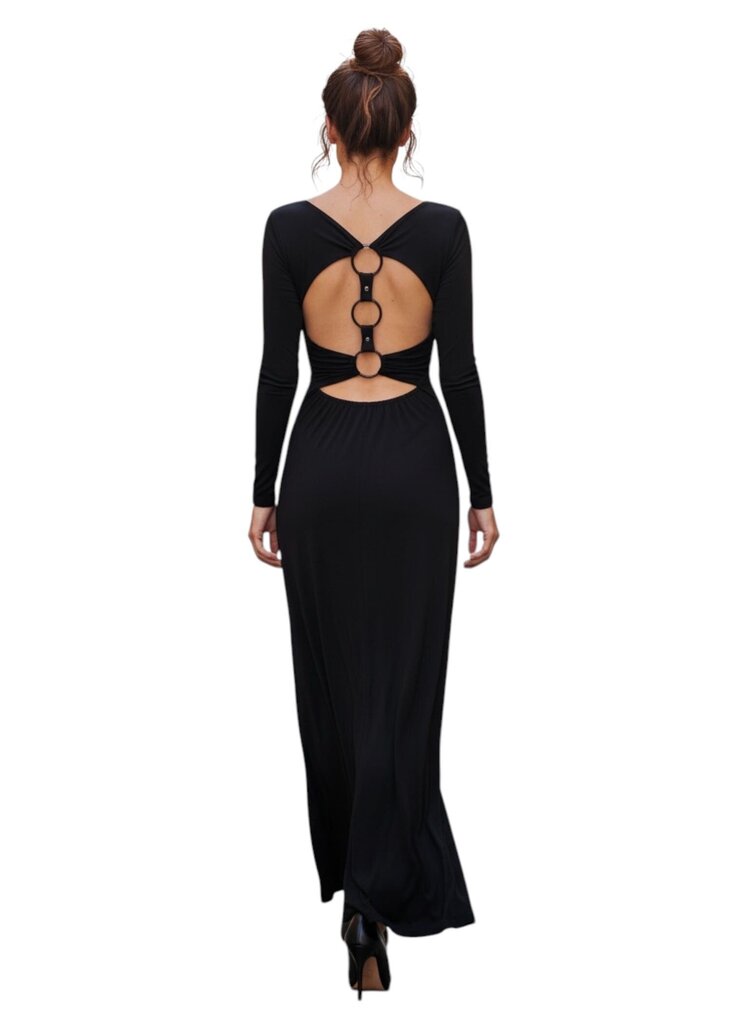 Roberto Cavalli Black Long Sleeve Ring Diamond Back Cut Out Dress