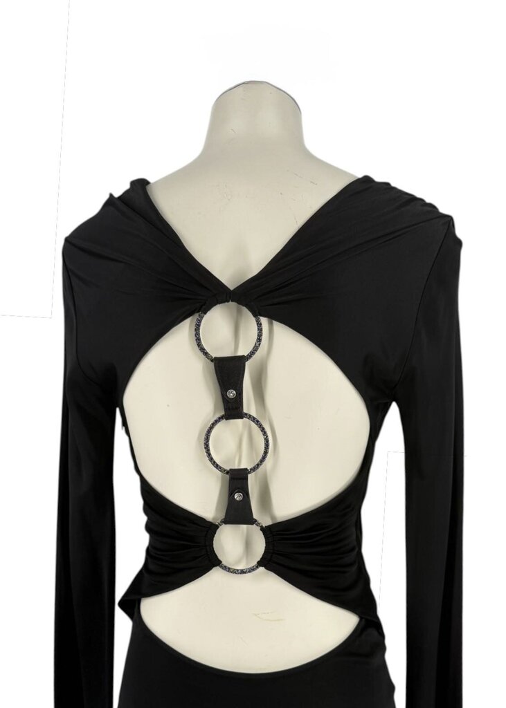 Roberto Cavalli Black Long Sleeve Ring Diamond Back Cut Out Dress