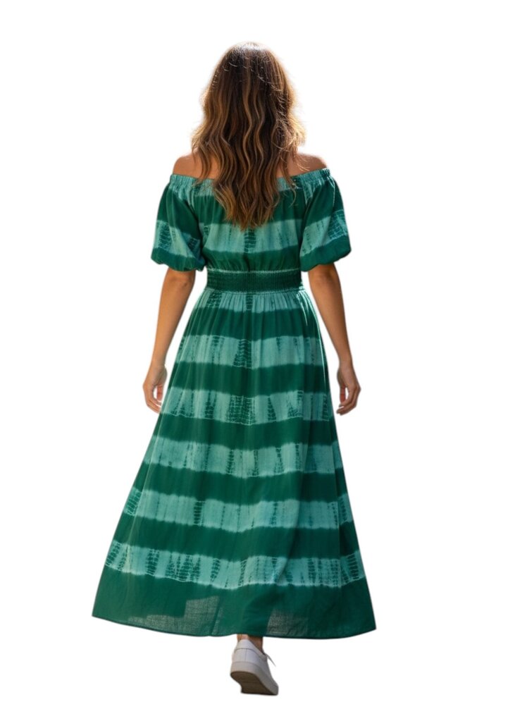 Banjanan V Neck Tie Die Puff Sleeve Dress