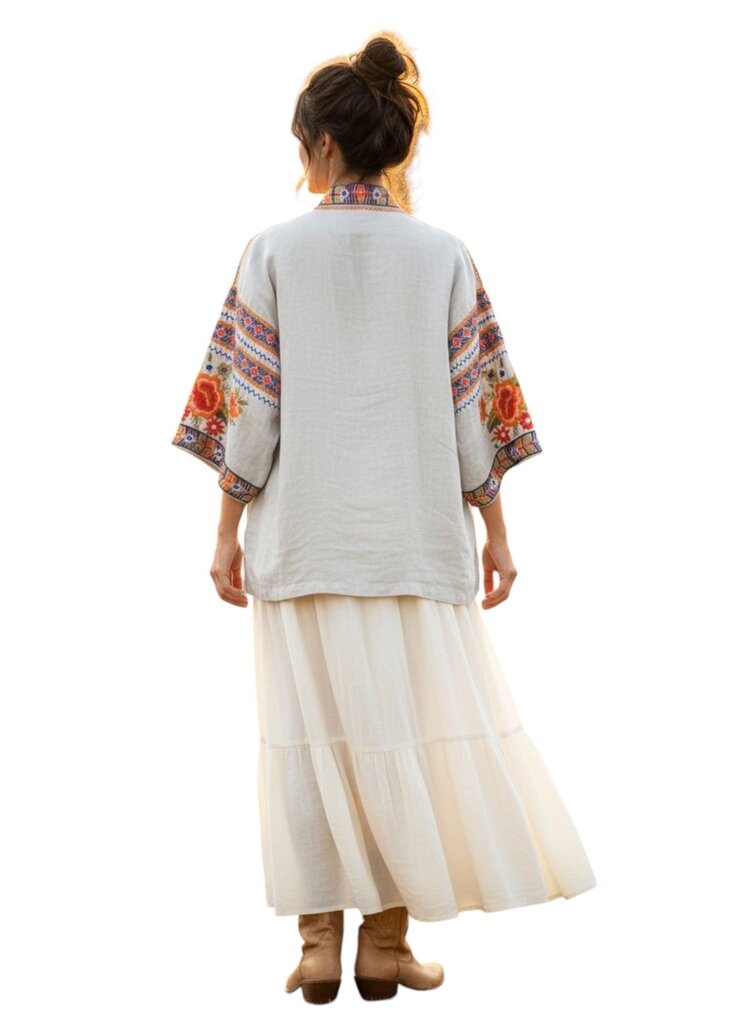 Sentrie Embroidered Linen Kimono Jacket