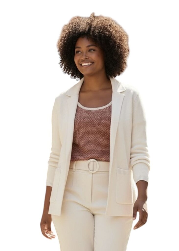 L'Agence One Button Cotton White Sweater with Collar