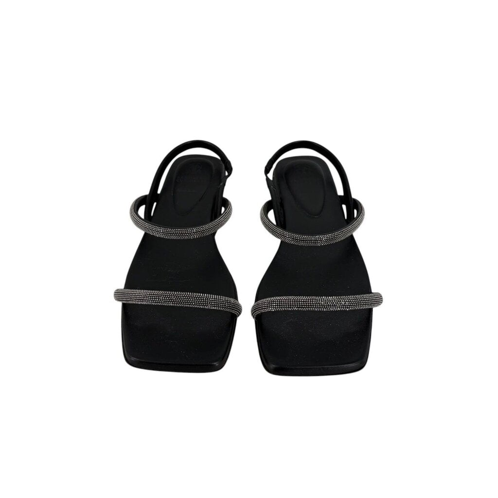 Beaded Black Strappy Sandals