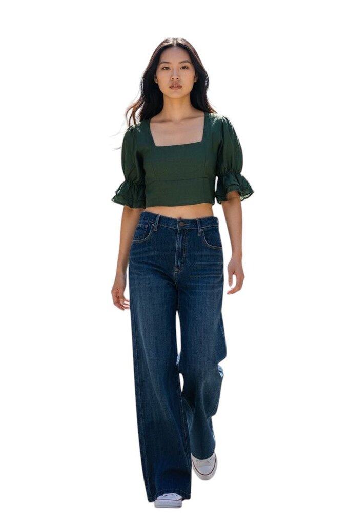 All That Remains Linen Green Puff Sleeve Cropped Top