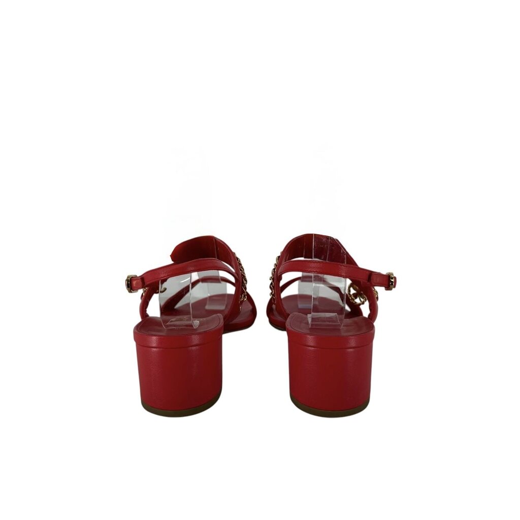 Chanel CC Logo Leather Sandal with Gold Chain Strap