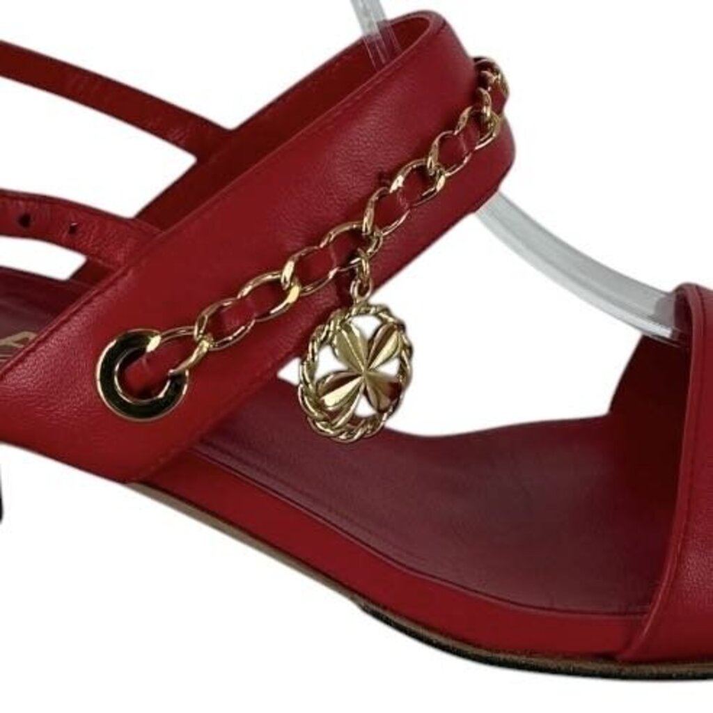 Chanel CC Logo Leather Sandal with Gold Chain Strap