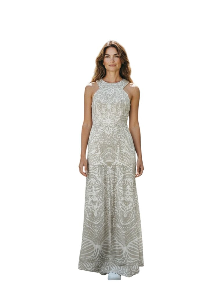 BCBG Maxazria Egyptian Collar Printed Gown