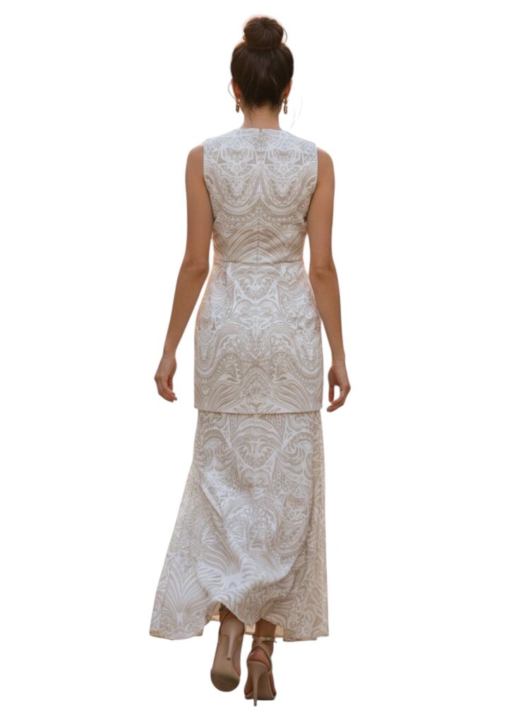 BCBG Maxazria Egyptian Collar Printed Gown