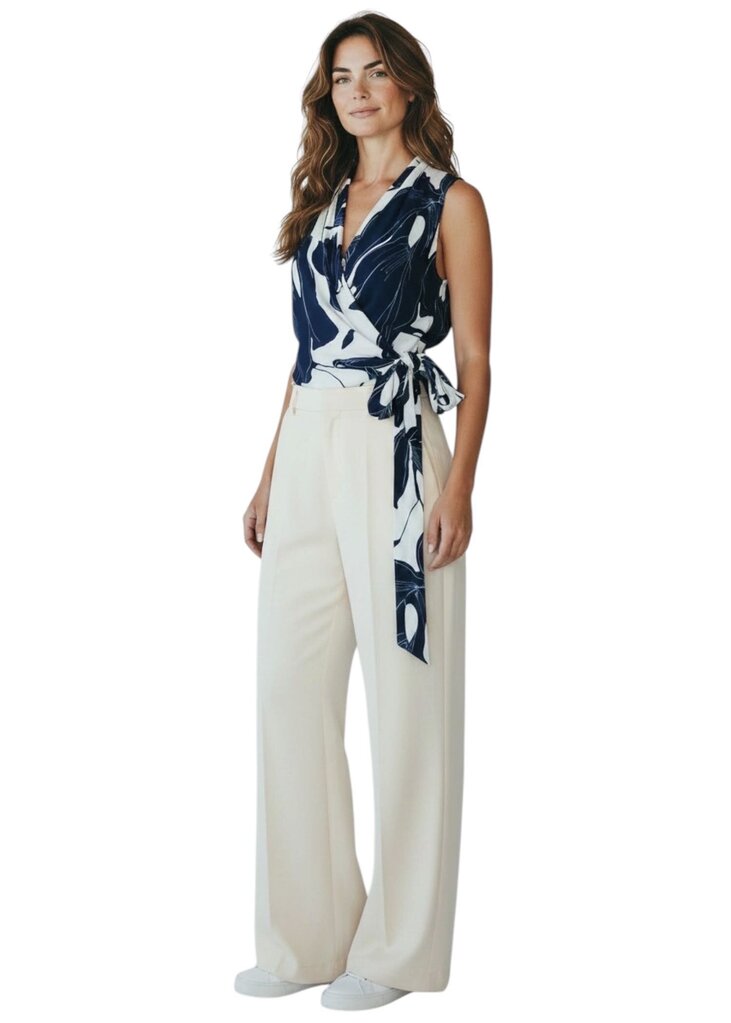 Lafayette 148 Blue Tie Floral Blouse