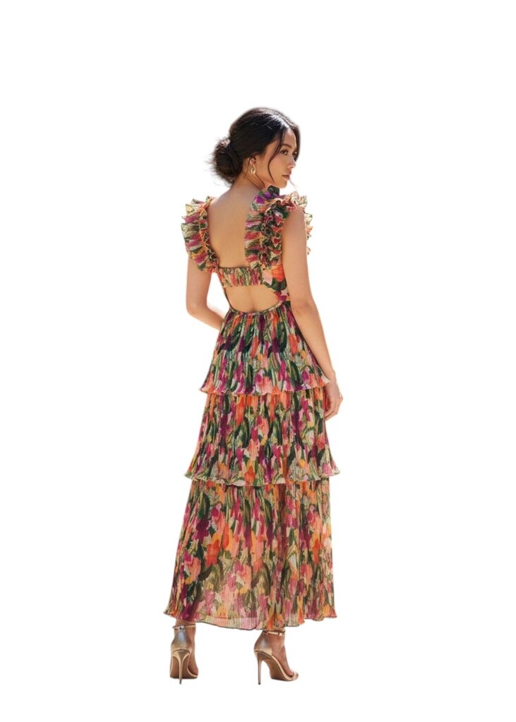 Saylor Anthropologie Floral Pleaded Tier Maxi