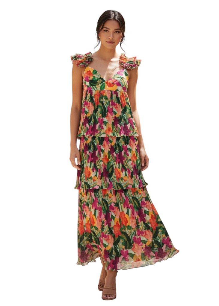 Saylor Anthropologie Floral Pleaded Tier Maxi