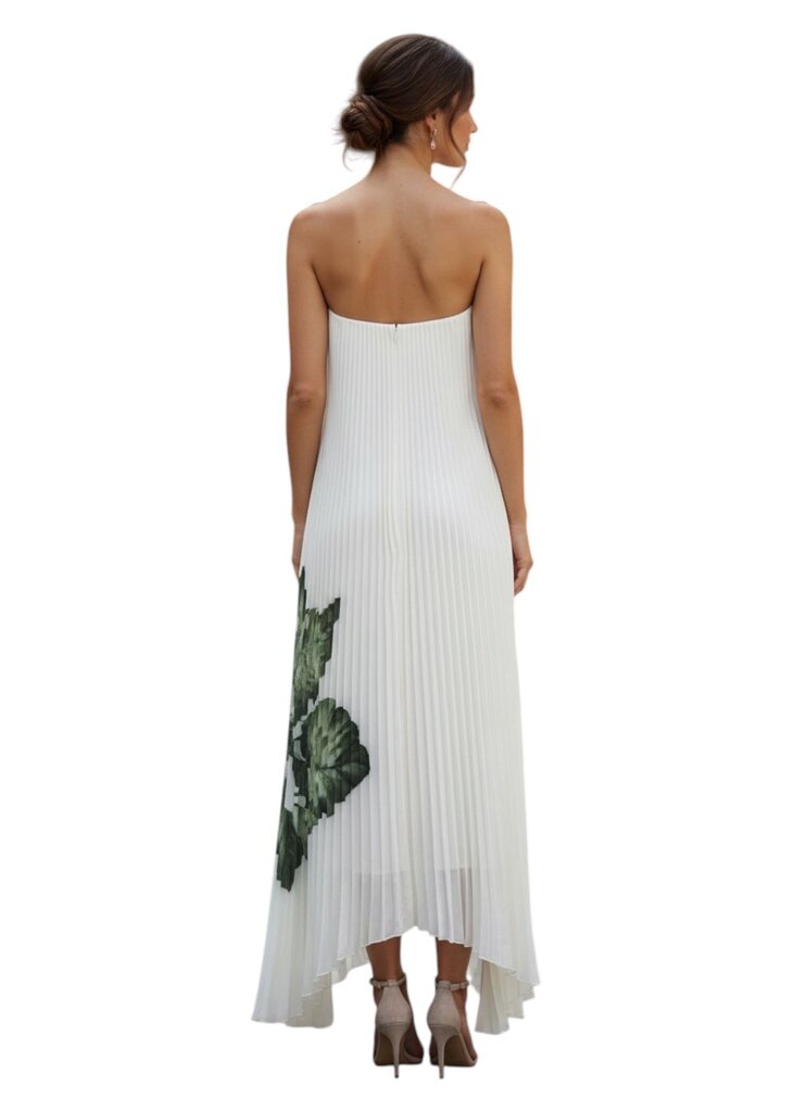 Strapless Knife Pleat Floral Maxi Dress