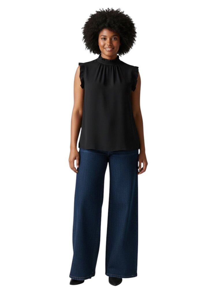 Silk Flutter Sleeve Mock Neck Tank Top
