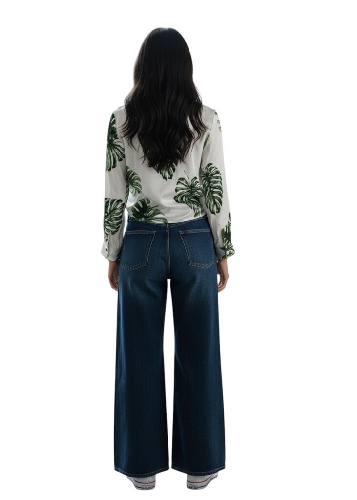Silk Annie Blouse Tropical Green Leaf Tie Front/FD6