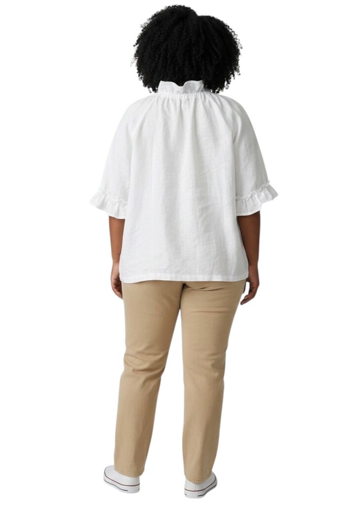 Ruffle Hem Linen Short Sleeve Blouse