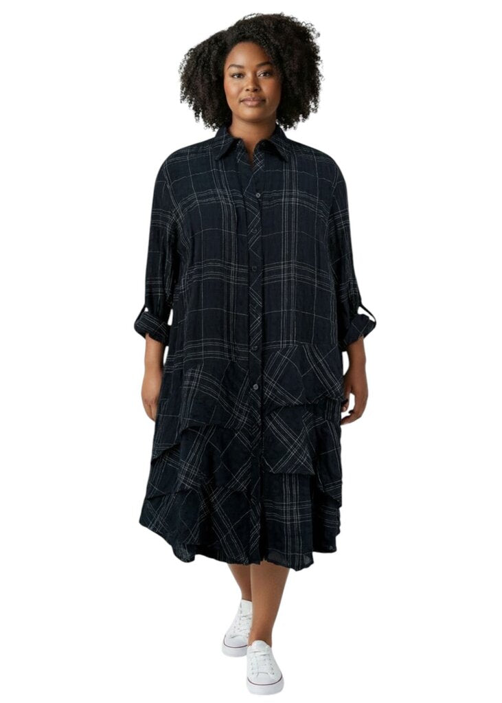 Jenna Plaid Ruffled Linen Dress