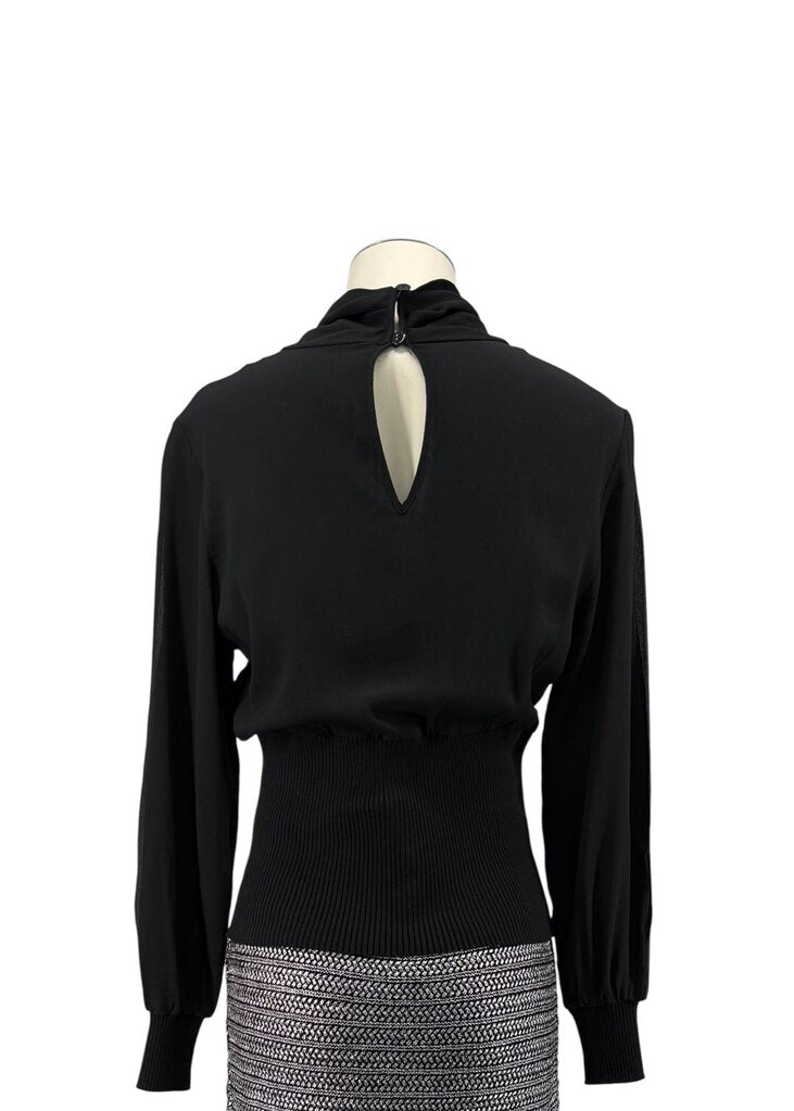 Mockneck Ribbed Hem Blouse