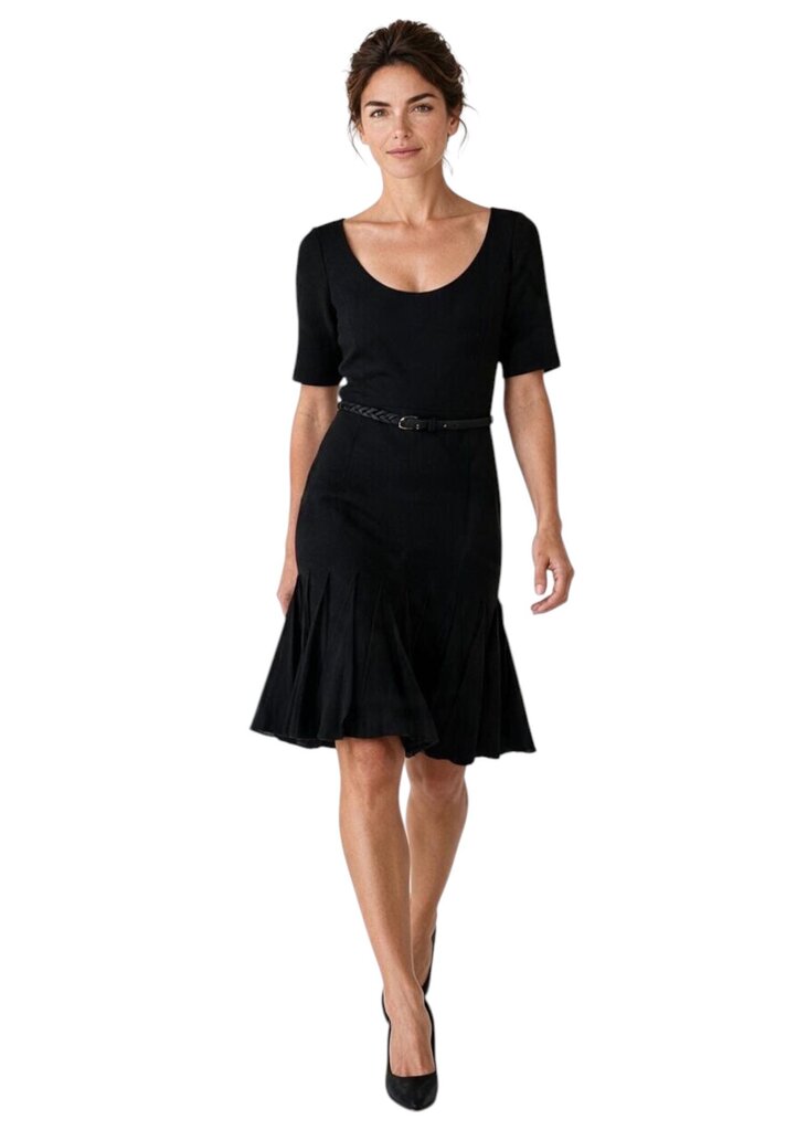 Belted Scoop Neck Raw Edge Pleats / XH6