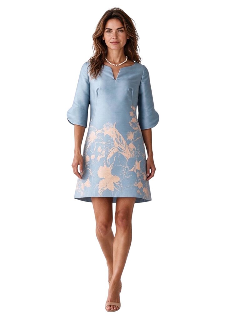 Floral Jaquard V Neck Tulip Sleeve