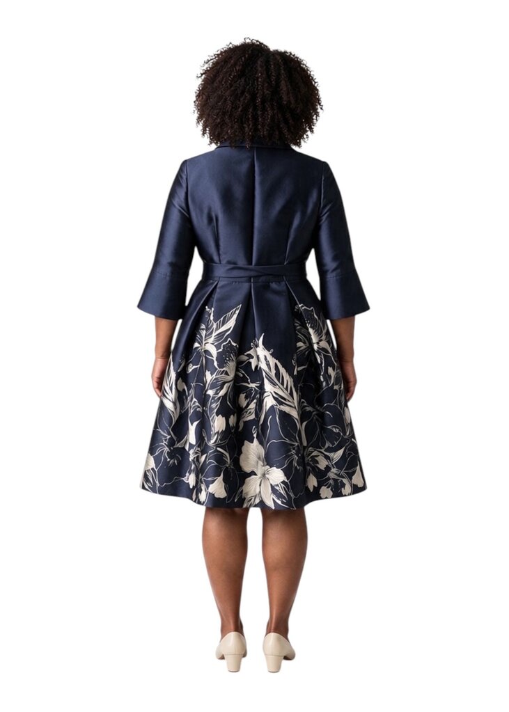 Belted ALine Floral Jaquard
