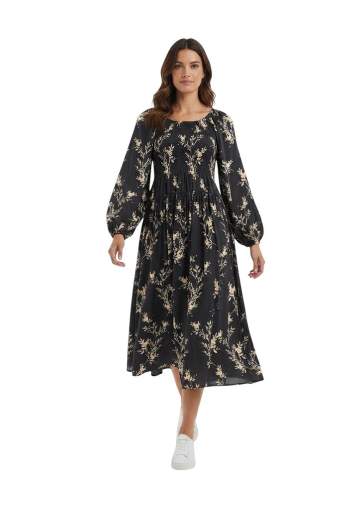 SmockedBodice BalloonSleeves FloralBranch/IA6