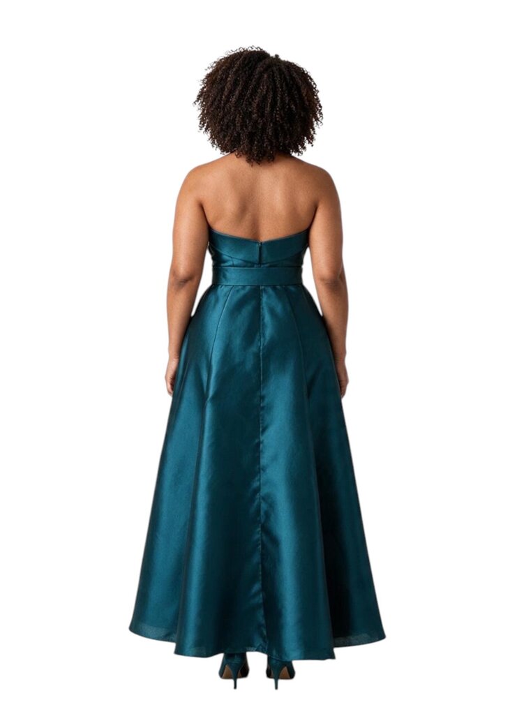 Ceri Strapless Belted Box Pleat Dress