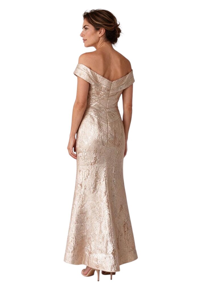 Metallic Foldover Sleeveless Off the Shoulder Metallic Formal