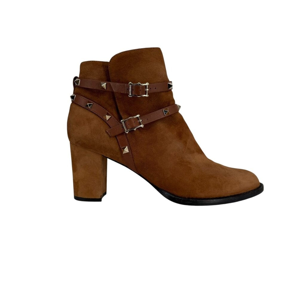 Valentino Rockstud Leather Wrap Suede Boot